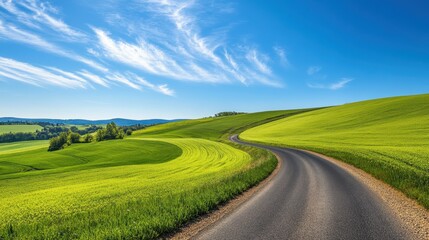 Winding Road Through Lush Green Hills