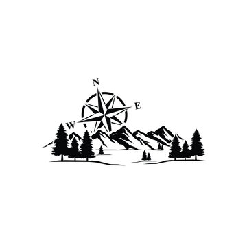 black compass over mountain landscape clip art preview