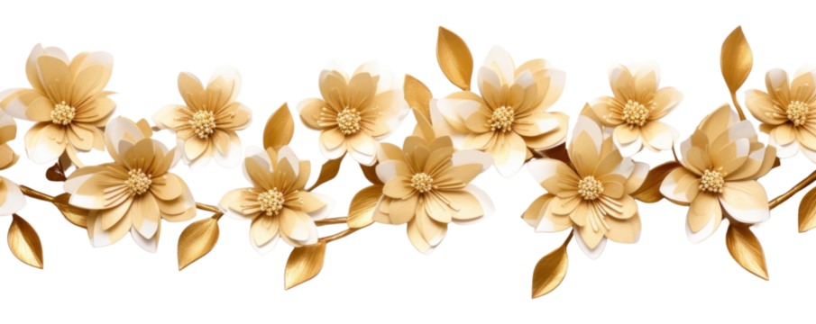 PNG  Gold flowers jewelry pattern plant.