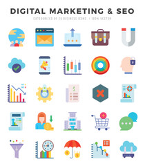DIGITAL MARKETING & SEO Flat icons. Vector Flat illustration.