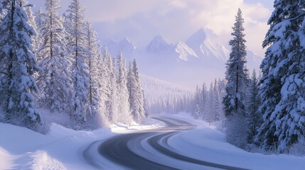 Snowy Mountain Road in the Winter