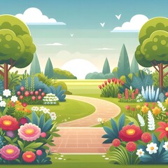 Flat Design Garden Scene