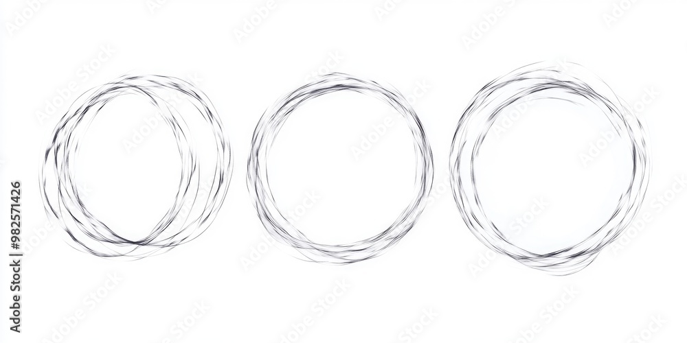 Poster three circles are drawn in black and white. the circles are different sizes and are arranged in a ro