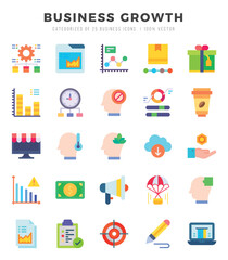 Business Growth icons Pack. Flat icons set. Business Growth collection set. Simple vector icons.