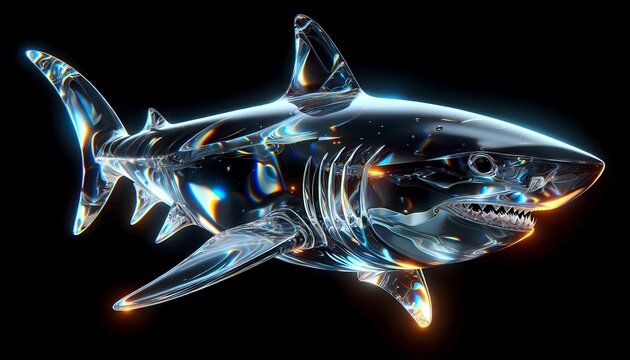 Transparent Glass Shark with Glowing Edges