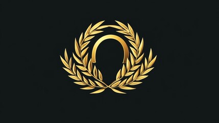 A gold leaf design with a circle in the middle. The circle is surrounded by leaves and the design is on a black background