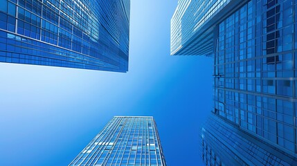 Fototapeta premium A captivating view of the background with modern commercial high - rise buildings. The buildings have sleek and stylish designs. They stand tall and proud, reaching towards the sky. There are large gl