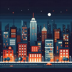 Flat Design Night Cityscape