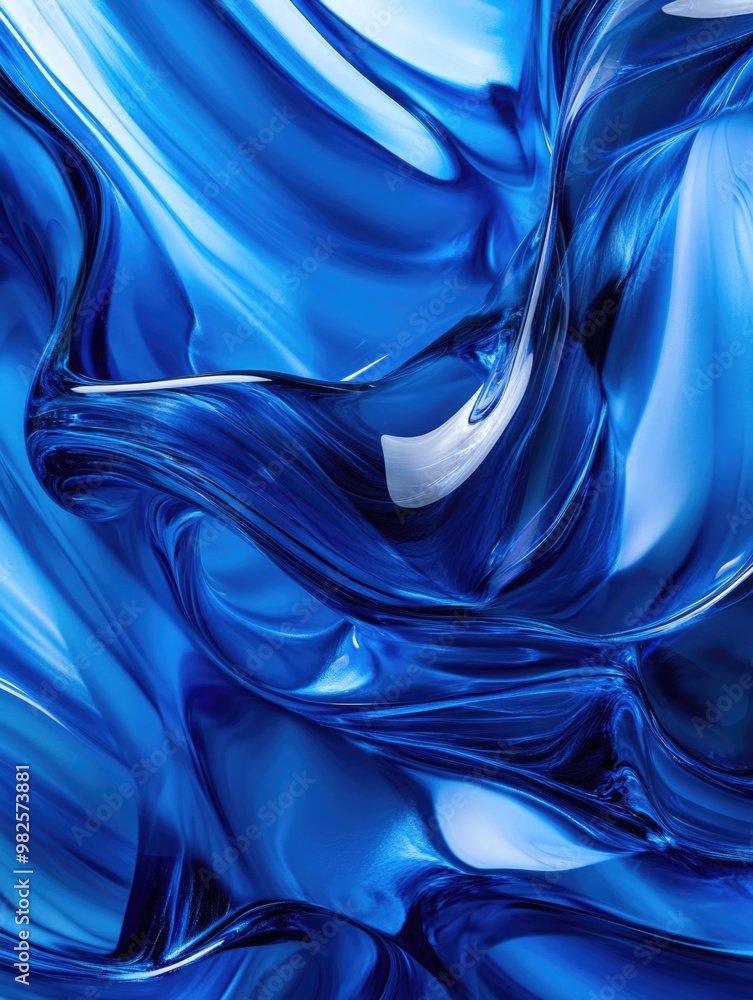 Poster a blue and white abstract painting with a lot of texture and movement. the blue and white colors cre