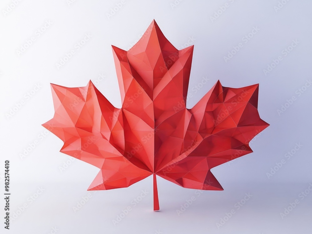 Poster a paper leaf with a triangular shape is displayed in red. the leaf is made of paper and has a unique