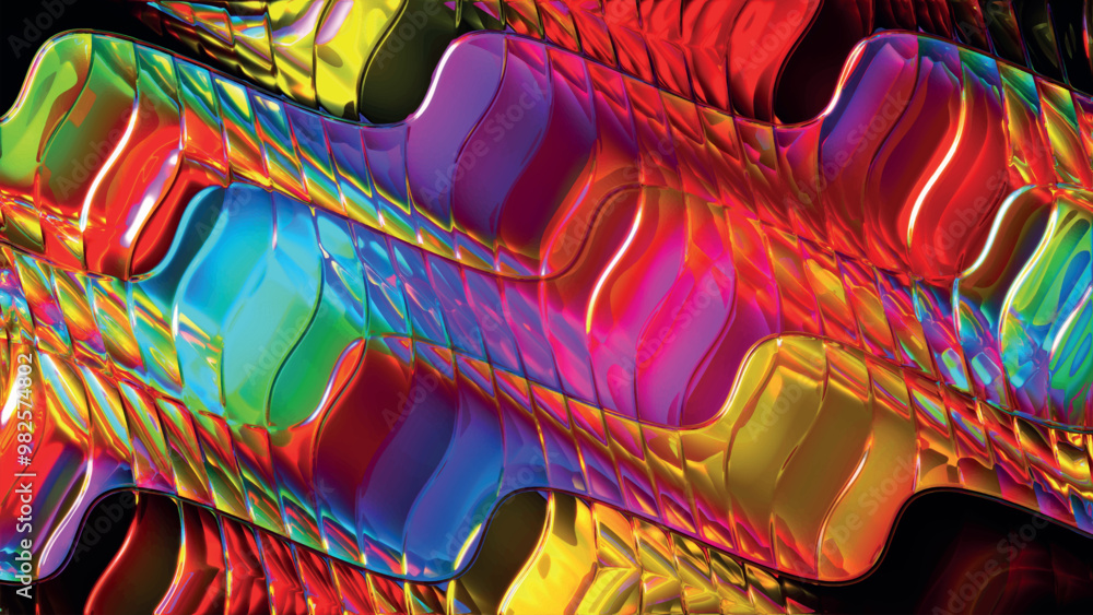 Poster abstract multicolored rainbow wave. abstract wave twisted background. close up illustration of abstr