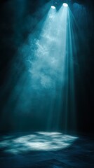 Fototapeta premium Spotlight shines on empty stage creating bold lighting and shadow contrast wallpaper