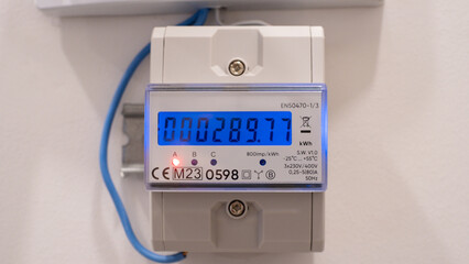 Electricity meter shows electricity consumption, reasonable consumption of resources and electricity control