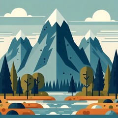 Flat Design Mountain Landscape