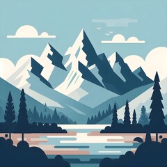Flat Design Mountain Landscape