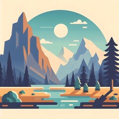 Flat Design Mountain Landscape