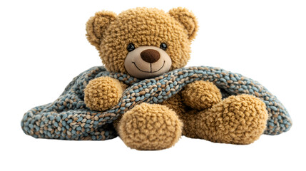a teddy bear wrapped in a blanket

