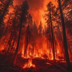 Imagem de uma floresta em chamas.