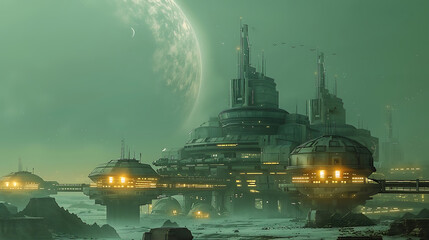 Obraz premium steampunk future building