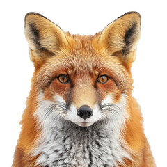 Fototapeta premium Red fox staring with piercing eyes on white background