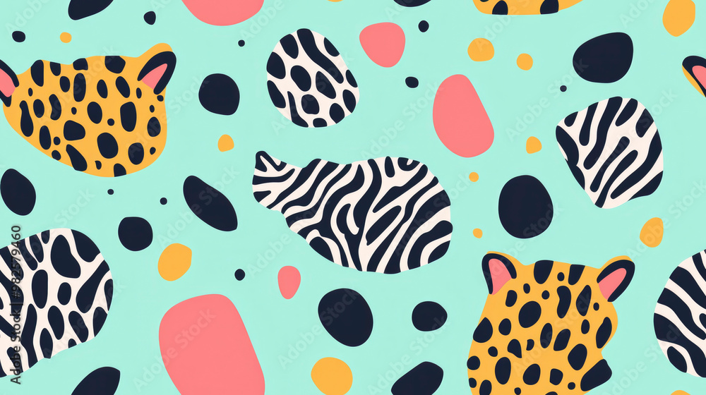 Poster colorful vector pattern featuring playful animal prints on a vibrant background that adds a whimsica