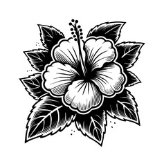 Obraz premium hibiscus flower engraving black and white outline
