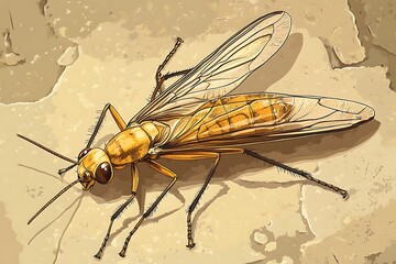 A Detailed Illustration of a Yellow Insect with Wings