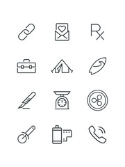 Glasses, Hand, Historical, House, Jupiter, Nesting, Pie, set of icons for web design, vector illustration