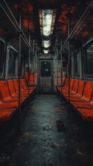 Empty Subway Train Car with Dim Nighttime Lighting