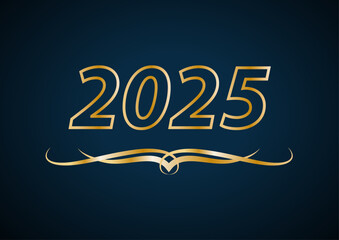 2025 New Year. Golden vector text on blue background
