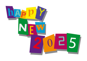 happy new year 2025, word and text cut from paper, in flat design