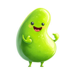 A cute isolated on transparency PNG background, glossy green blob character stands with a cheerful expression and a thumbs-up gesture, ideal for children's content, educational materials