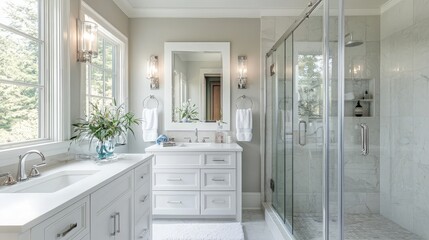 Modern Bathroom with White Cabinets and Shower