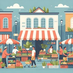 Flat Design Busy Street Market