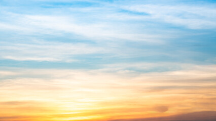 Beautiful , luxury soft gradient orange gold clouds and sunlight on the blue sky perfect for the background, take in everning,Twilight, Large size, high definition landscape photo