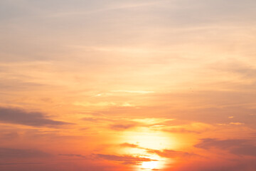 Fototapeta premium Beautiful , luxury soft gradient orange gold clouds and sunlight on the blue sky perfect for the background, take in everning,Twilight, Large size, high definition landscape photo