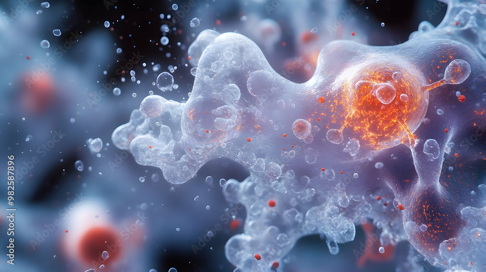 Poster close-up view of vibrant cells showcasing intricate details and textures in a striking microscopic e