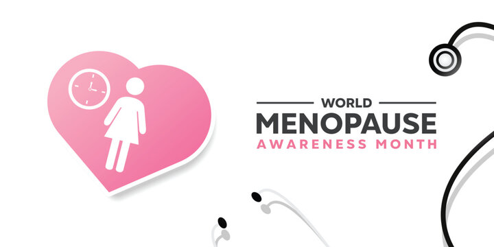 World Menopause Awareness Month. People, clock, heart and stethoscope. Great for cards, banners, posters, social media and more. White background.