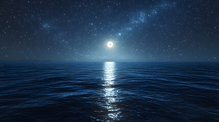 Magical Night Over the Calm Ocean