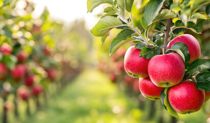 Obraz premium Apples on the tree, beautiful closeup shot. Created with Ai