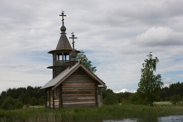 Russia Karelia Kizhi Chapel of Archangel Michael on a cloudy summer day