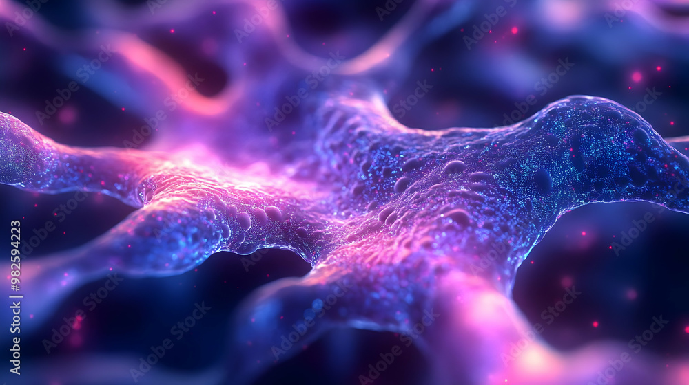 Poster abstract representation of cellular structures showcasing vibrant colors and intricate designs, emph