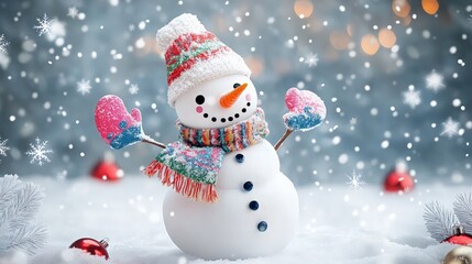 Smiling Snowman in Winter Wonderland