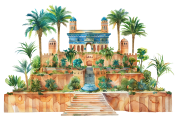 PNG Hanging garden of Babylon architecture arecaceae building.