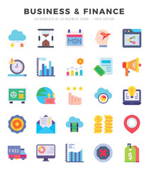 Business & Finance icons set. Collection of simple Flat web icons.