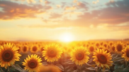 Sunflowers Bask in Golden Sunset