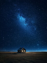 A small house is in the middle of a field of stars