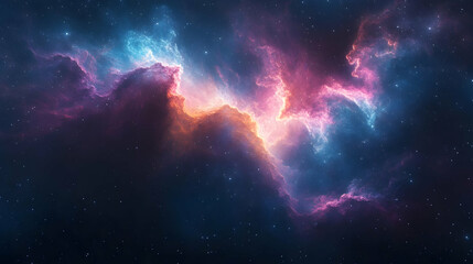 Obraz premium Stunning cosmic scene featuring vibrant nebulae and swirling colors, representing the beauty of the universe and deep space exploration.