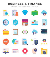 Set of simple Flat Business & Finance Icons. Flat art icons pack. Vector illustration.