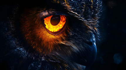 Close-up of a majestic owl's eye, showcasing stunning details and vibrant colors, perfect for wildlife and nature enthusiasts.